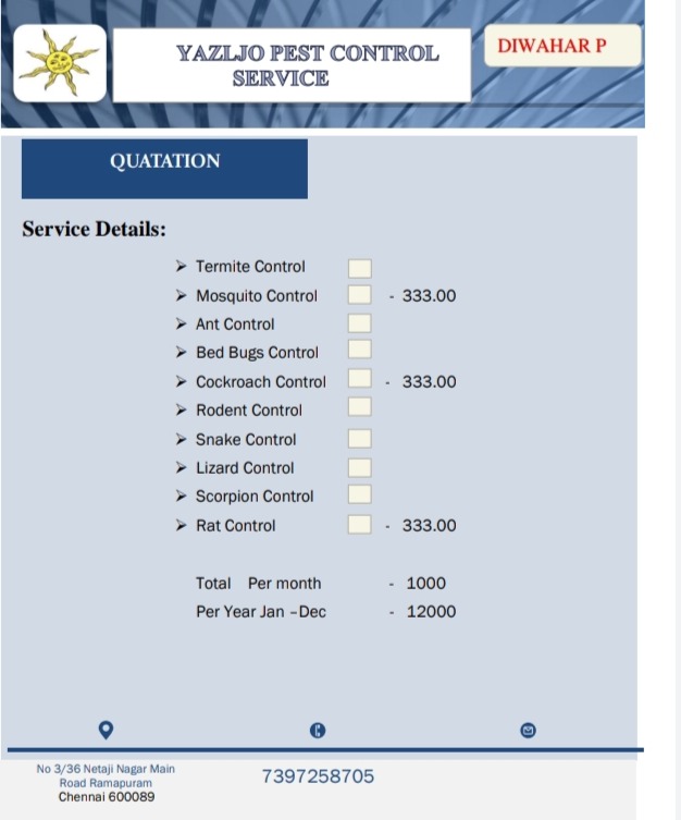 Pest Control Work in Porur Chennai : Yazljo Pest Control Service