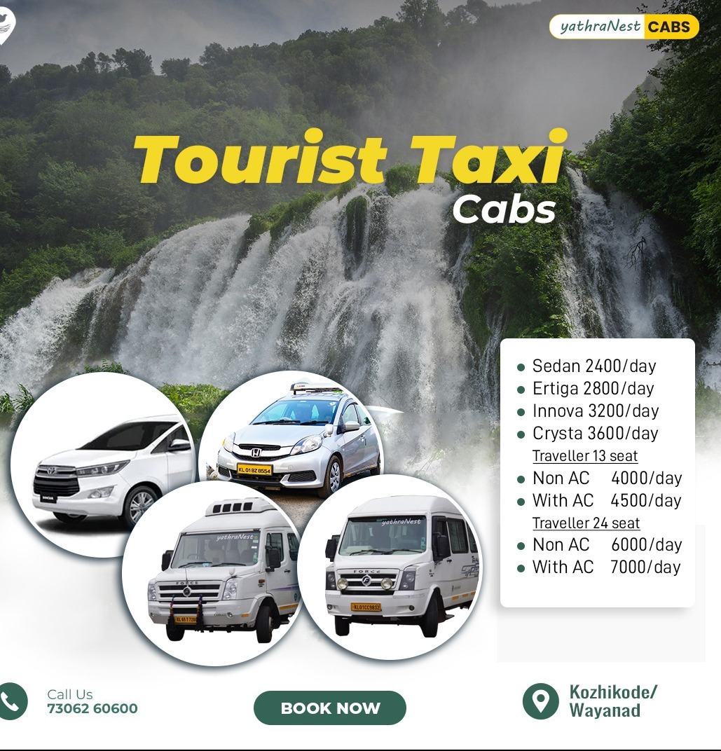 Taxi Cab wayanad, tourist taxi cab wayanad, tour operator wayanad,cab service Wayanad YathraNest Cabs 