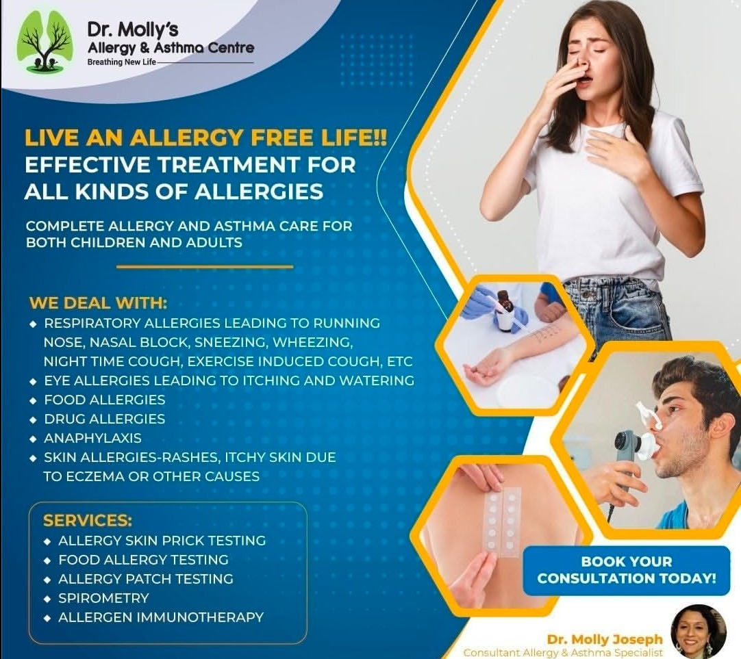 Allegra Centre Thripunithura Kochi,Asthma  Centre Thripunithura Kochi,Allergy and Asthma Clinic Thripunithura Kochi,Dr Mollys Allergy and Asthma Centre 