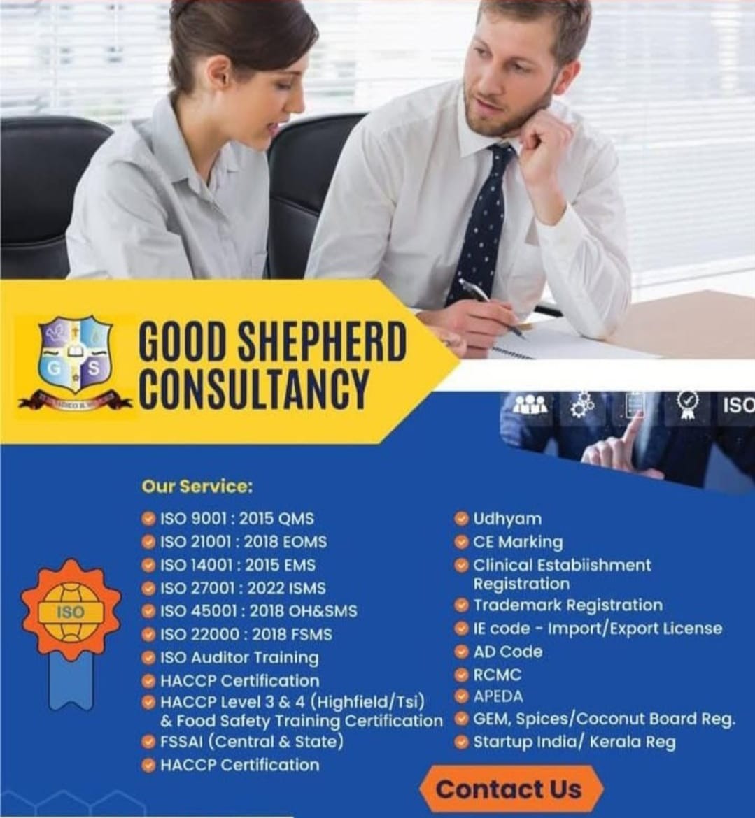 ISO Certification Kerala , Trademark Registration Service Kerala , ISO 9001:2015 Certification Kerala,GMP Certification Kerala,Good Shepherd Consultancy Kerala