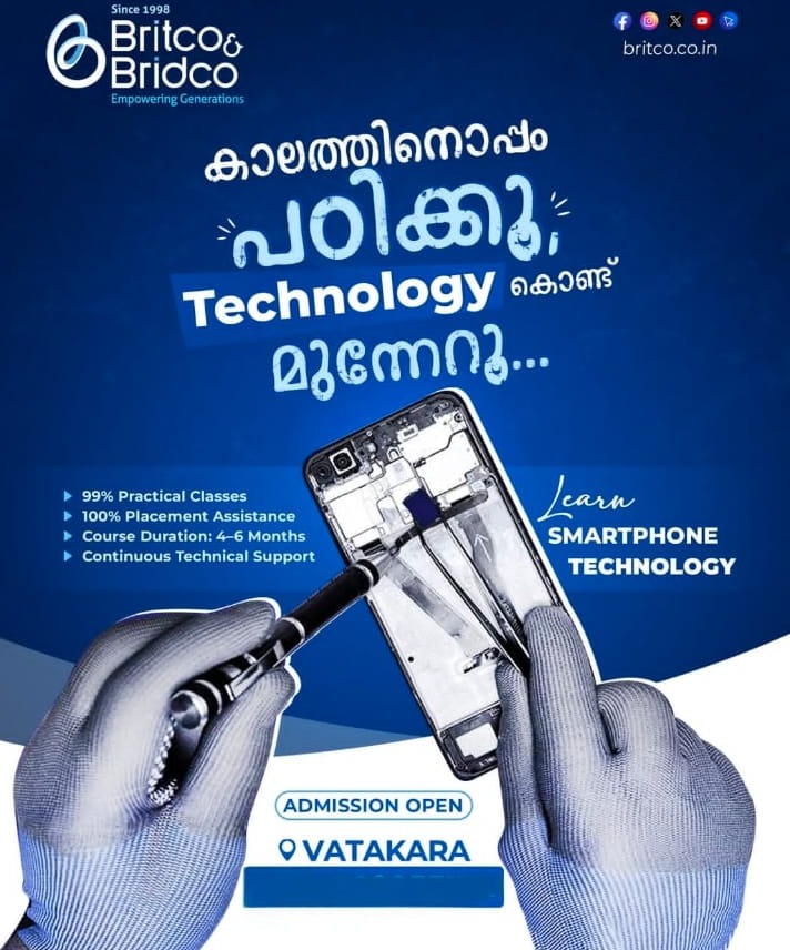 Smartphone Technology Institute Vatakara,Mobile Repairing Training Institute Vatakara,Britco & Bridco Vatakara