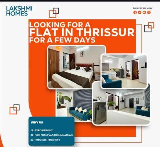 Daily rental flat Thrissur, Daily rental house in Thrissur, Daily rental home in Thrissur, Lakshmi home 