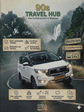 Taxi service in padinjarathara wayanad,Corperate travel service padinjarathara wayanad, Airport pick up and drop service padinjarathara wayanad, 90'S travel hub 