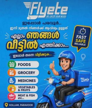 Delivery service Paravur, Home Delivery Paravur, Food Grocery  Medicine Meat Vegetable Fruits Fish Delivery in Paravur, Flyete  Delivery service paravur kollam 