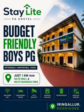 Boys PG in iringallur calicut,Boys Hostel in irangallur calicut,PG Hostel in iringallur calicut,StayLite PG Hostel 