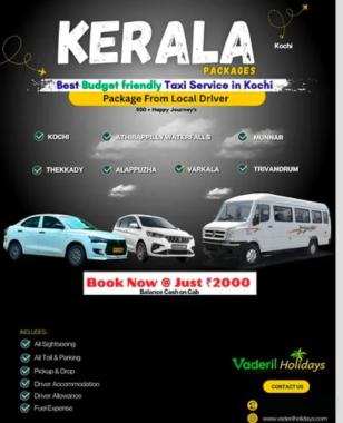 Taxi service in kerala,Cab service in kerala, Kerala taxi packages, Kerala Tour package service,Vaderil Holidays 