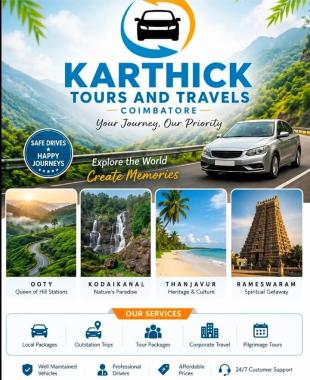 Taxi service in coimbatore,Cab service in coimbatore,Travel agent in coimbatore, Karthick Tours and Travels  