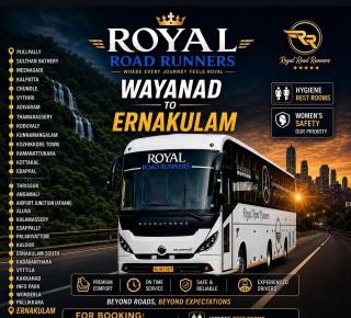 Wayanad to Ernakulam bus booking, Ernakulam to Wayanad bus booking, ernakulam kakkanad infopark..... to Wayanad Kalpetta bathari pulpally, Royal Road Runners transport bus service 