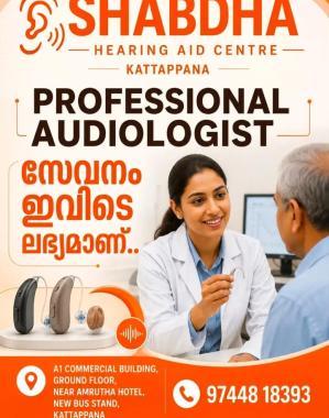 Hearing Aid Centre in Kattappana,Audiologist in Kattappana, Hearing tests Hearing aid Trials and Fitting  Hearing aid Sales and Service in Kattappana,Shabdha Hearing Aid Centre  