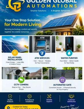 Solar panel installation in nelluvai thrissur,CCTV installation Automatied gate installation in nelluvai thrissur, Water purifier Installation service ATM Services in nelluvai thrissur,Golden Global Automations  