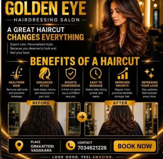 Hair salon in orkatteri,Makeup artist in orkatteri,Hair Skin Bridal services in orkatteri,Golden Eye Hairdressing  