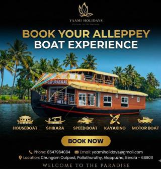  Houseboat service in alleppey, Private houseboats in alleppey,Houseboat booking in alleppy,Village tours Resorts Kayaking Shikara rides in alleppey, Yaami Holidays