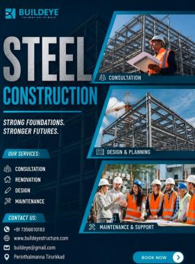 Steel construction contractor in tirurkkad perinthalmanna,Construction company in  tirurkkad perinthalmanna,  PEB Space Frame 2D & 3D structural solutions in tirurkkad perinthalmanna,Buildeye structure LLP tirurkkad 