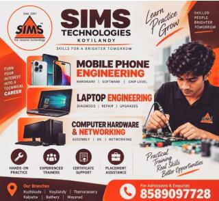 Technical Institute in koyilandy, Technical training in koyilandy,Mobile phone engineering Laptop engineering Computer hardware and networking CCTV technician courses in koyilandy,SIMS Technologies 