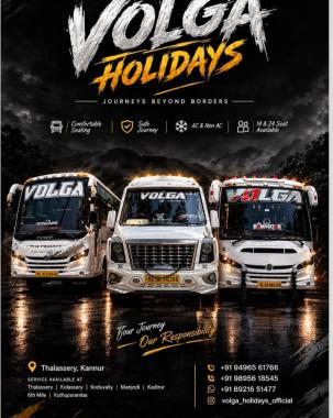 Tourist bus service in kannur thalassery, Traveller service in kannur thalassery,Touristbus and Traveller service in thalassery kannur,Volga Holidays 