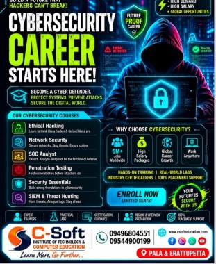 Computer Training School in pala,AI Intergrated Professional Trianing in pala,IT Software Accounting Networking Multimedia Animation Courses in pala, C Soft Institute of Technology & Computer Education 