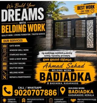 Welding worker in Badiadka Kasaragod,Welding work contractor in Badiadka Kasaragod,Gates work Window grills work  Staircase Balcony Railings Sheds Rood Shutter work  in Badiadka Kasaragod,Ahamad Sahad  Belding Work 