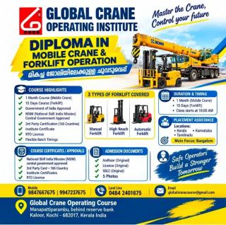 Educational Institute in kaloor kochi,Global Crane Operating Courses in kaloor kochi,Diploma course in mobile crane operation in kaloor kochi,Global Crane Operating Institute 