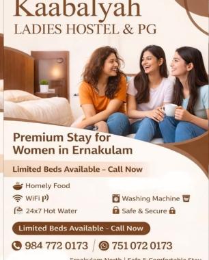  Ladies Hostel  near esi road ernakulam north kochi,Ladies PG  near esi road ernakulam north kochi,Kaabalyah Ladies Hostel & PG