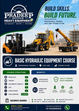 Heavy Equipment Institute in Aroor Cherthala, Driving School in Aroor Cherthala,JCB Hitachi Crane Excavator Bobcat Operator Training in Aroor Cherthala,Pradeep Driving School and Heavy Equipment Institute Aroor Cherthala 