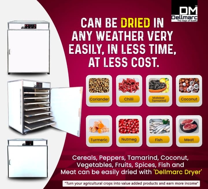 Dehydrator Kerala,Dryer in Kerala,Copra Dryer Kerala,Fish Dryer Kerala,Dellmarc Dryer