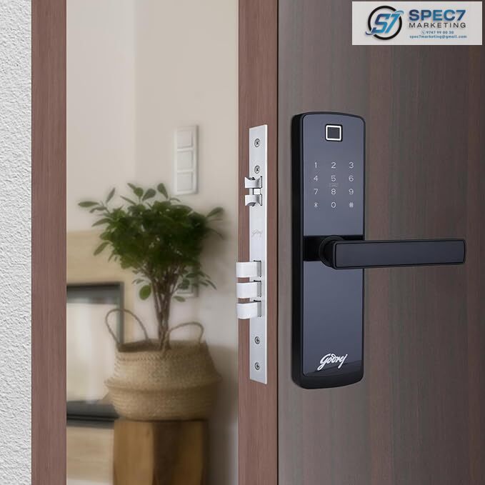 Godrej Smart Lock I Catus Connect I Digital Lock for Wooden Door | 5 in 1 Access I WiFi I Fingerprint I RFID Card I PIN Access I Mechanical Key I 3 Strong Locking Dead Bolts