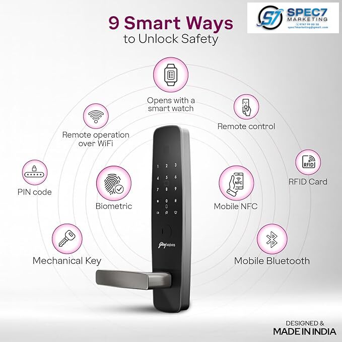 Godrej Advantis Smart Lock | Made in India Digital Lock for Main Door I Advanced & Highly Secure|9 in 1 Access|NFC,Smart Watch,BLE Remote,Wi-Fi,Fingerprint | Gun Metal Black