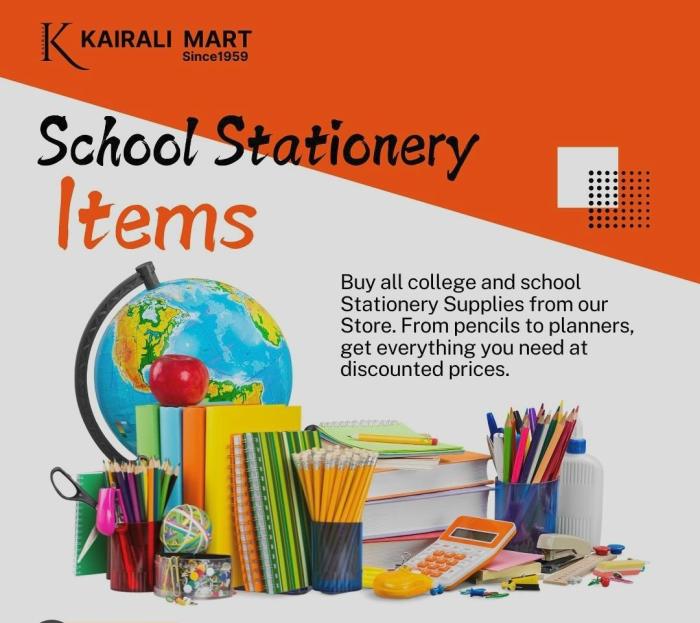 School & Office ​Stationery shop in Irinjalakuda, Art and craft Items Irinjalakuda, Plastic items shop Irinjalakuda, Kairali Mart 