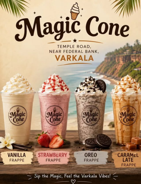Best milk shakes in Varkkala TVM,Desserts in Varkkala TVM,Best faloodas in Varkkala,Magic cone Varkkala TVM
