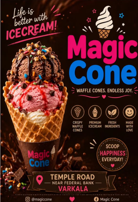 Best milk shakes in Varkkala TVM,Desserts in Varkkala TVM,Best faloodas in Varkkala,Magic cone Varkkala TVM