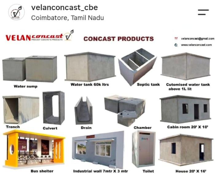 Precast concrete tanks in coimbatore,Precast water tanks in coimbatore,Precast concrete septic tanks in coimbatore,Velan Concast 