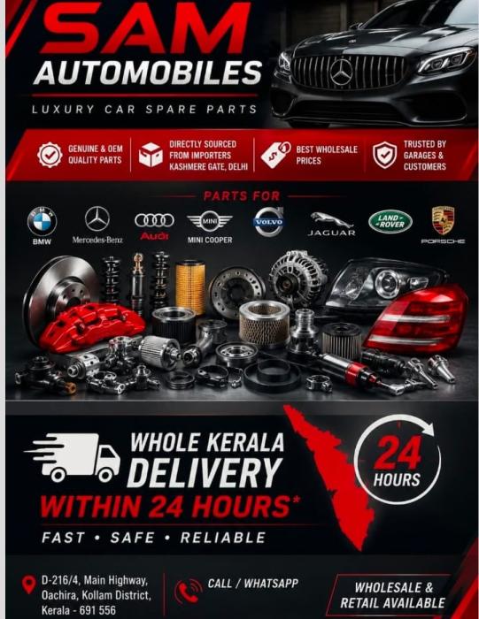  Luxury car spare parts importer in oachira kollam, Luxury car spare parts distributor in oachira kollam, Luxury car spare parts all kerala delivery,SAM Automobiles 