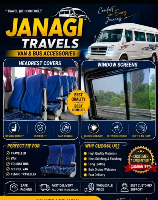  Travels  Accessories in tamil nadu ,Van and Bus Accessories in tamil nadu, van and bus accessories delivery services in tamil nadu,Janagi Travels & Accessories 