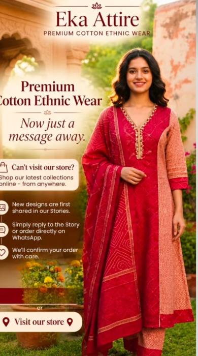 Women clothing store in calicut,Premium cotton kurtas sale in calicut,Cotton kurtas Handloom sarees Salwar sets Ajraks in calicut,Eka Attire 