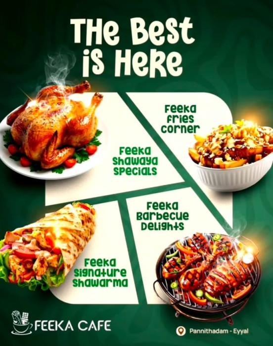 Restaurant in pannithadam thrissur,Dessert spot in pannithadam thrissur, Shawarma Grills Fries in pannithadam thrissur,Feeka Cafe 