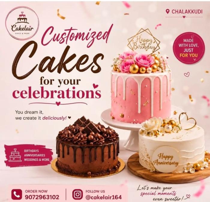 Cake shop in chalakudy,Cafe in chalakudy,Customised cakes in chalakudy, Burger Sandwiches Juices in chalakudy, The Cake Lair