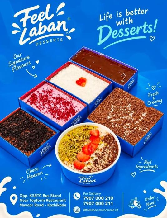 Dessert Shop in Mavoor Road Calicut,Egyptian Desserts in Mavoor Road Calicut,Feel Laban