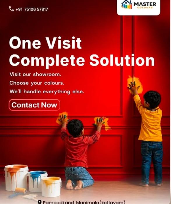 Paint  showroom in pampady kottayam,Paint store in  pampady kottayam,Doorstep Painting service in  pampady kottayam,Master Colours 