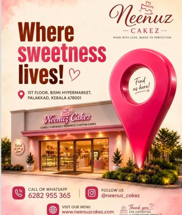 Cake shop near bismi hyper market palakkad,Luxury cakes and Desserts near bismi hyper market palakkad,Customised Cakes in palakkad,Neenuz Cakez 
