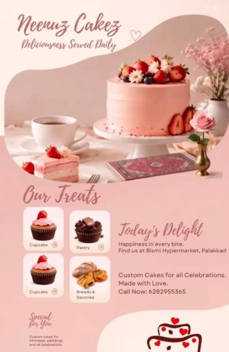 Cake shop near bismi hyper market palakkad,Luxury cakes and Desserts near bismi hyper market palakkad,Customised Cakes in palakkad,Neenuz Cakez 